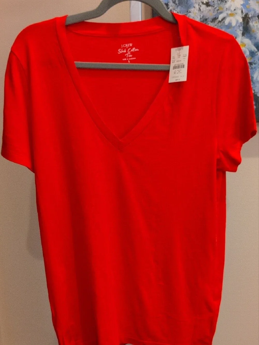 J. Crew Red Slub Cotton V-Neck Tee